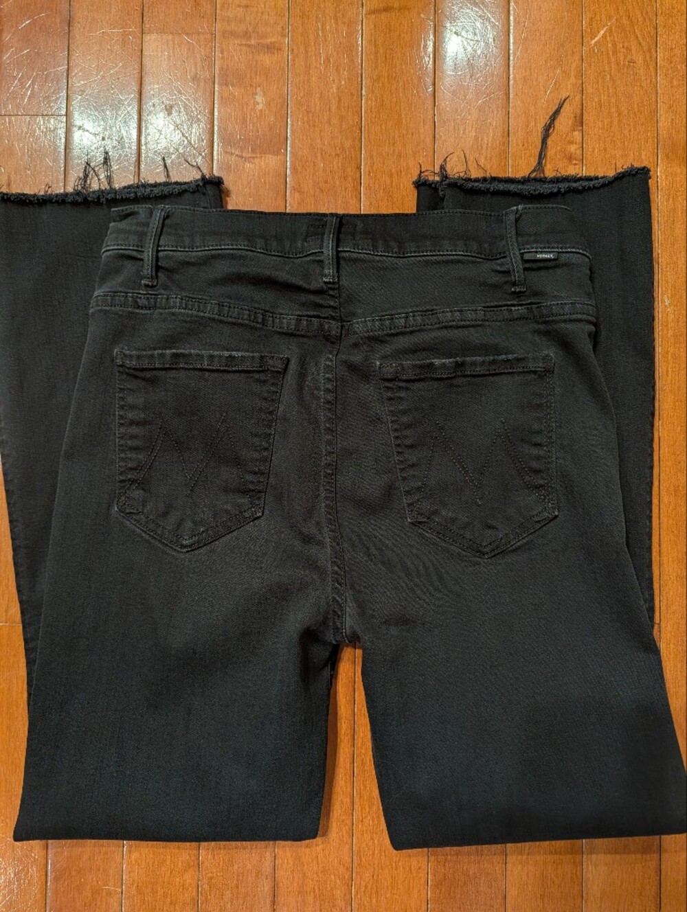 MOTHER The Hustler Ankle Fray Stretch Jeans Black Not Guilty Wash Sz 29